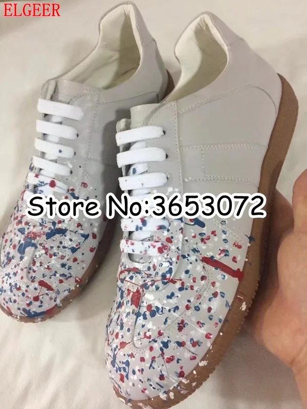 Hottest Man Printed Leather Genuine Low Top Flats Shoes Patchwork Mixed Color Sneakers Casual Suede Leisure |