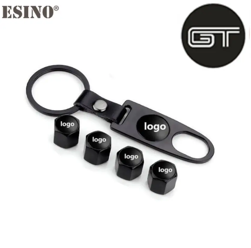 Black For GT 4 x автостайлинг ST, RS GT 5,0 нержавеющая сталь из цинкового сплава колесный клапан для шин, колпачки с мини-цепочка для гаечного ключа для Mustang Shelby - Color: Black For GT