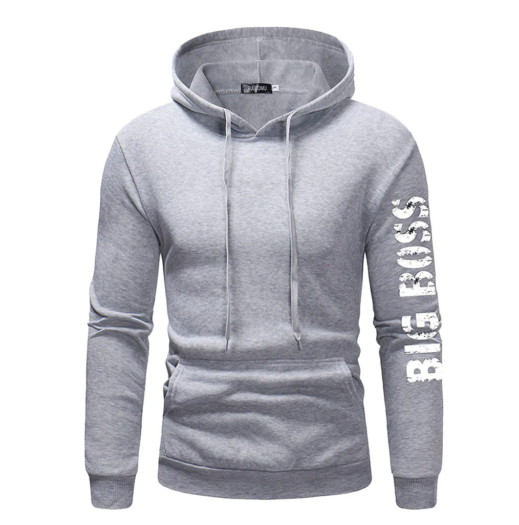 JAYCOSIN men's autumn and winter hooded fleece printing solid color zipper jersey top pants suit sports