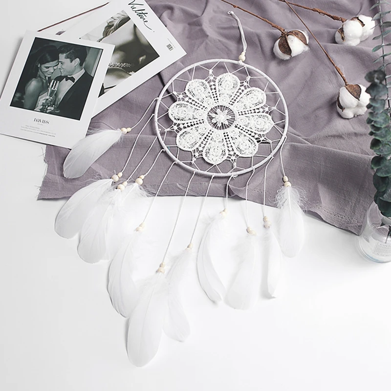 

Handmade Dream Catcher Boho Black White Feathers Pendant Charms Home Decor Bedroom Living Room Dreamcatcher Bohemian 1PC