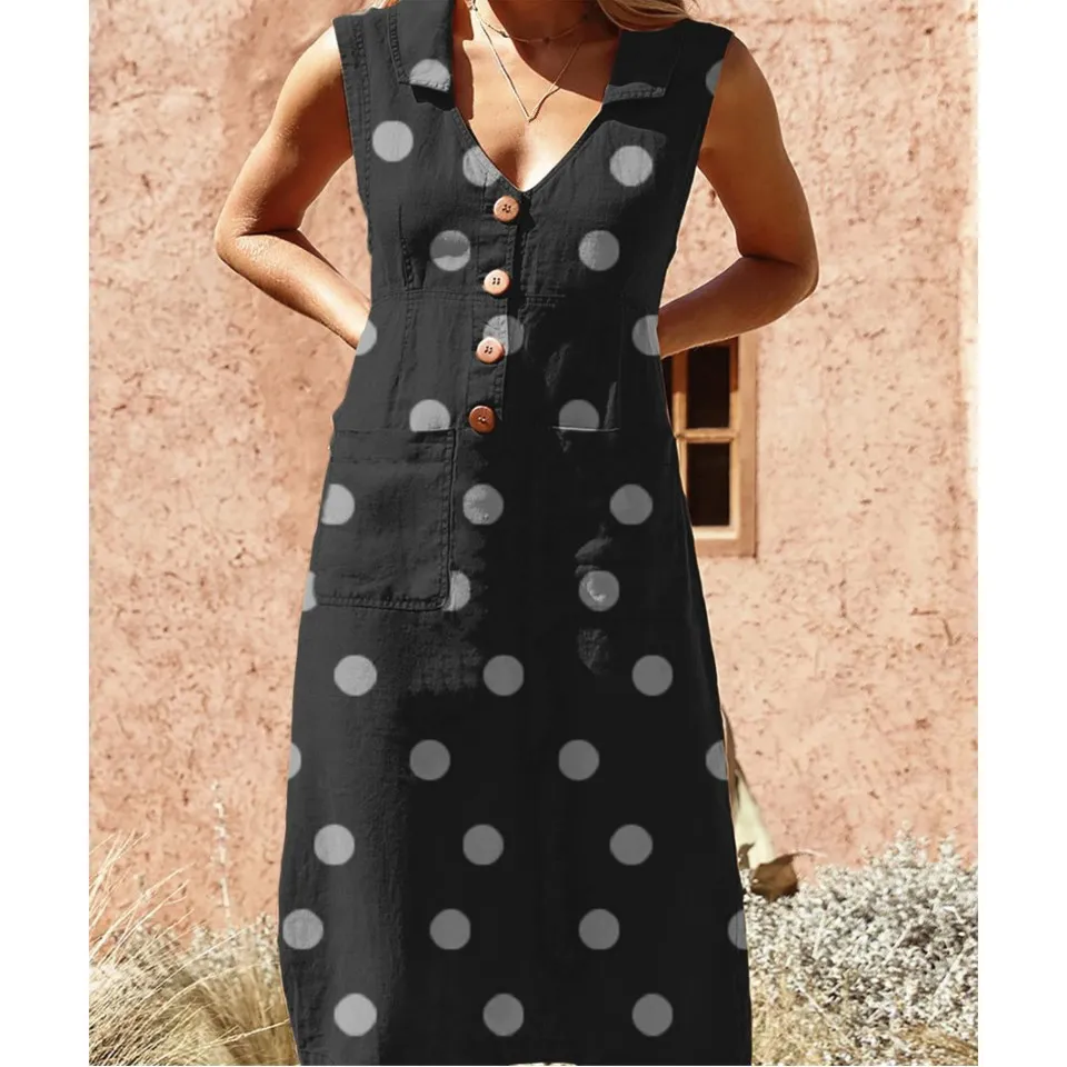 Богемное платье средней длины с v-образным вырезом и принтом в горошек женские