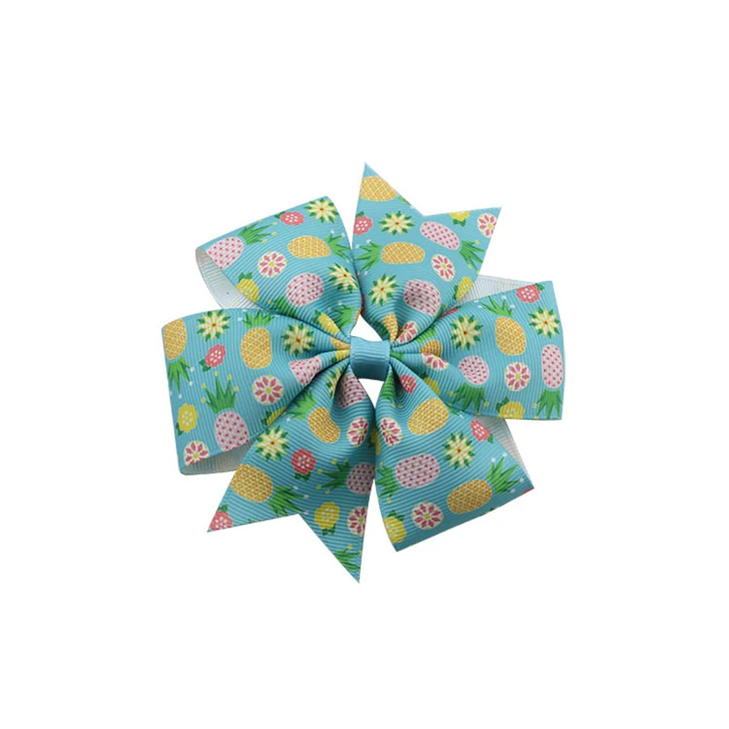 Children ribbed print hairpins Pineapple Flamingo cartoon Swallowtail Bows Hair clips Girls accessories Ties Headdress | Детская одежда