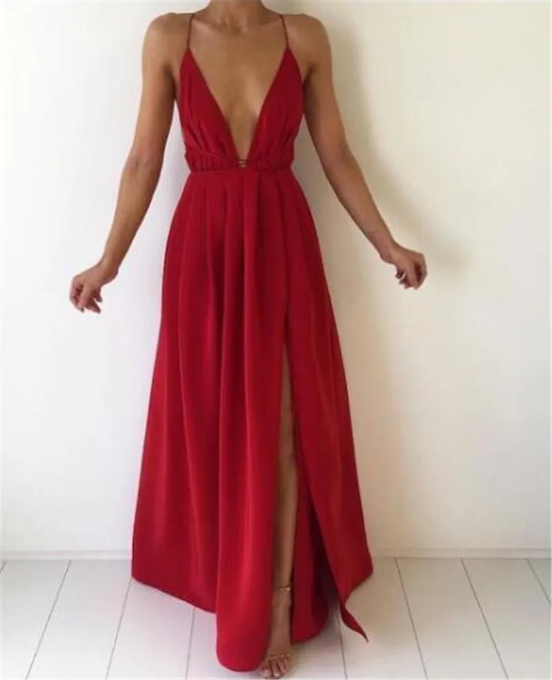 С низким вырезом на спине платье макси Vestidos пикантные Разделение женские летнее