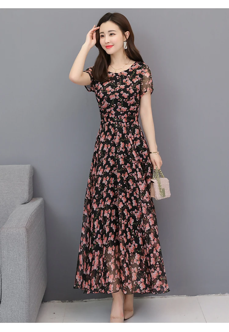 Цветочные шифоновые Boho летние миди-платья винтажные 3XL плюс размер пляжный Макси-сарафан с принтом элегантные женские облегающие вечерние платья