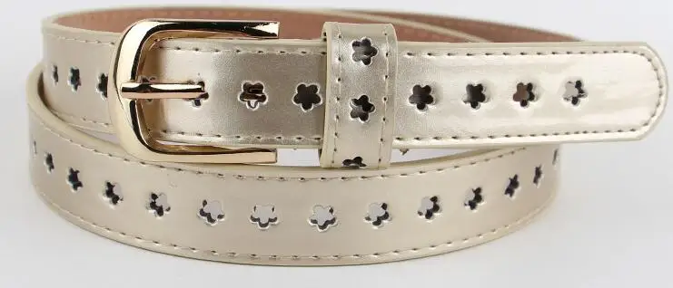 Ремень женский тонкий кожаный модный декоративный пояс с золотой пряжкой