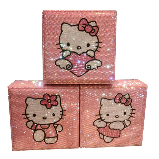 Ручная работа hello kitty, алмазная коробка для хранения, органайзер, стразы, органайзер для макияжа, деревянная Ювелирная коробка, контейнер для хранения бусин, милые