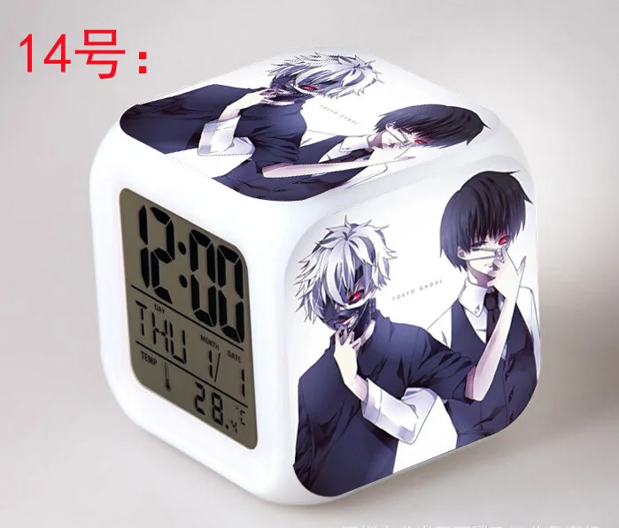 Короткая футболка с героями из японского аниме «Tokyo Ghoul» светодиодный 7 цветов Flash цифровой будильники детский ночник Спальня часы-будильник