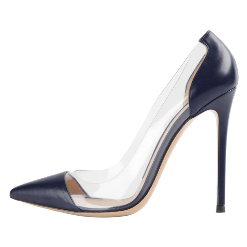 12CM Heel Height Женские туфли-лодочки на высоком тонком каблуке из прозрачной кожи; пикантные женские туфли принцессы с острым носком; кожаные туфли для вечеринок; большие размеры; C028A - Цвет: 12CM Heel Height