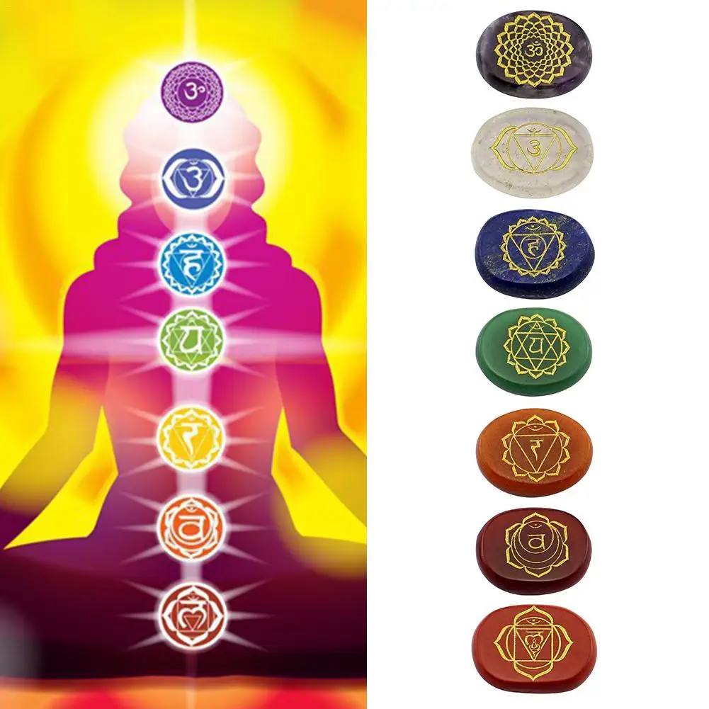 7 шт. набор натуральный кристалл индийская Выгравированная чакра Целебный Камень