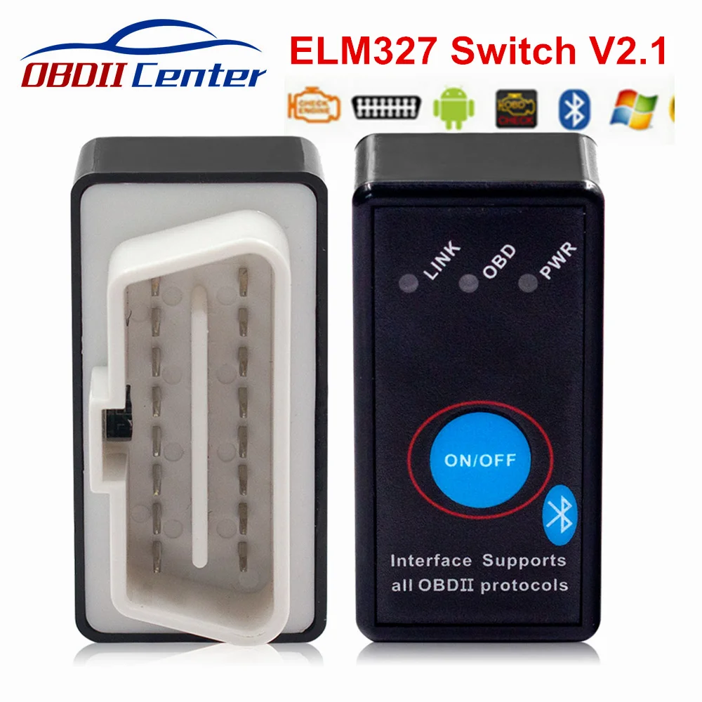 Мини Bluetooth ELM 327 V2.1 переключатель OBD II сканер Супер Мини ELM327 аппаратное обеспечение 2,1 OBDII диагностический инструмент переключатель включения/выключения питания
