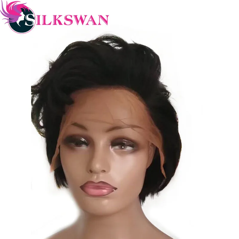 Silkswan натуральные волнистые короткие Pixie Cut парики бразильские человеческие волосы remy индивидуальные парики шнурка для черных женщин 2 шт./партия
