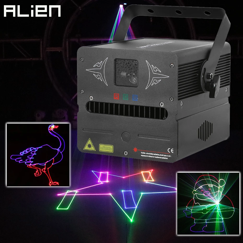 ALIEN 1 Вт RGB SD карта DMX 512 анимация PRO сценическое Лазерное освещение сканера