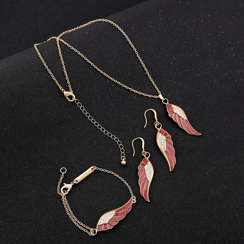 Простой красный эмалевый браслет с крыльями для женщин инкрустация кристаллами