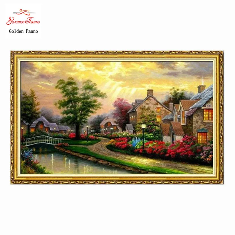 

Golden panno,Needlework,Embroidery,DIY Landscape Painting,Cross stitch,kits,11ct water house Cross-stitch,Sets For Embroidery