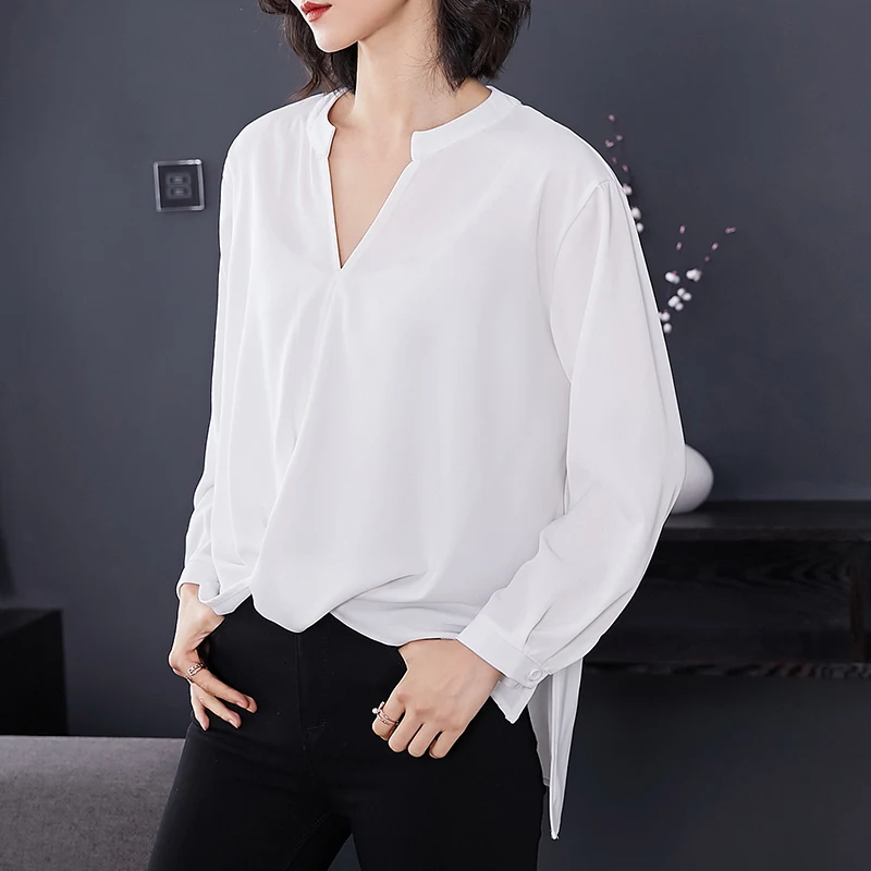 2019 размеры Большие женские офисная топы блузка рубашка с рукавом длинным Женские