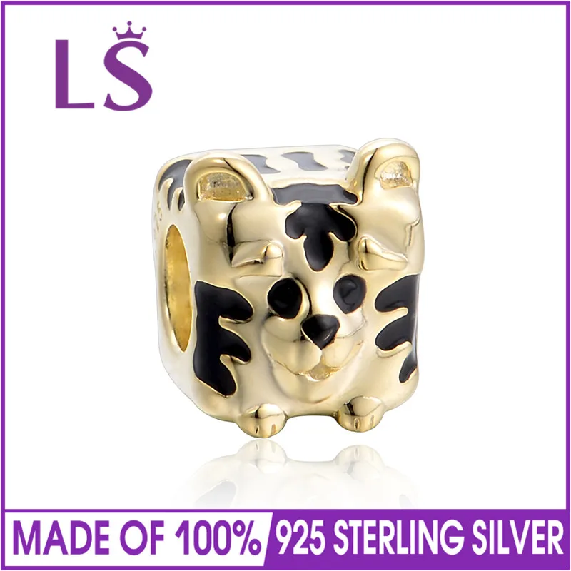 LS Оригинальное Стерлинговое Серебро 925 пробы золотистого цвета с тигром и