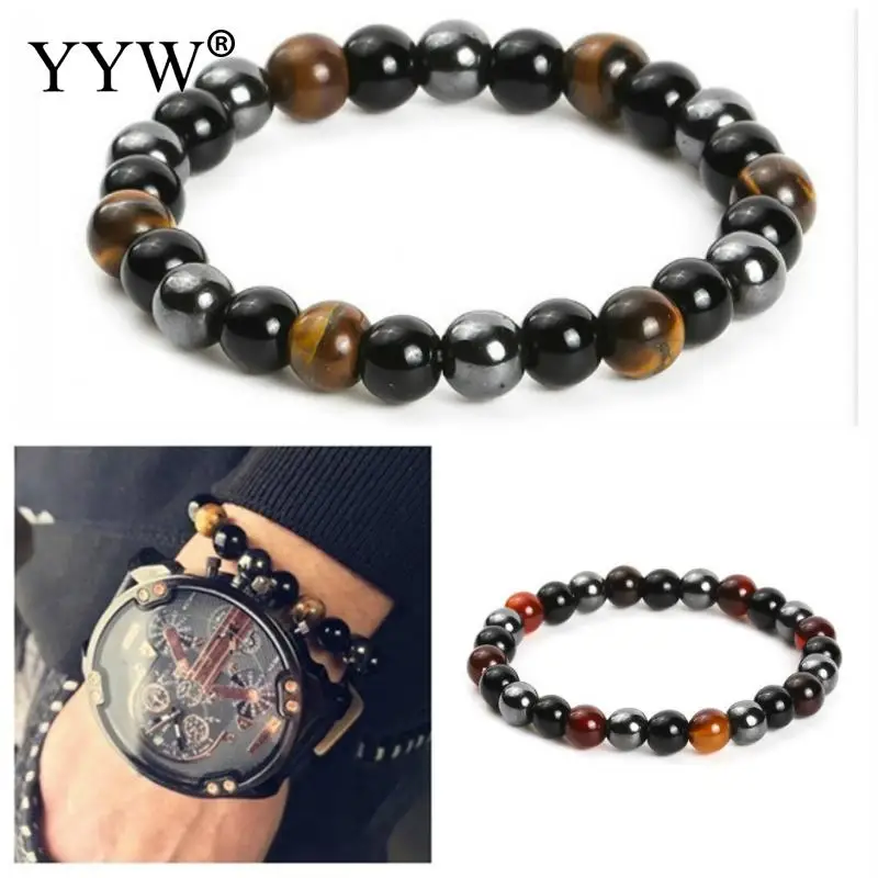 Гематит черный обсидиан камни тигровый глаз прядь из бисера стрейч браслеты