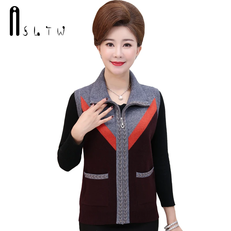 ASLTW Female Cardigan Coat New Casual Sleeveless Knitting Sweater Vest Turn Down Collar Zipper Women |