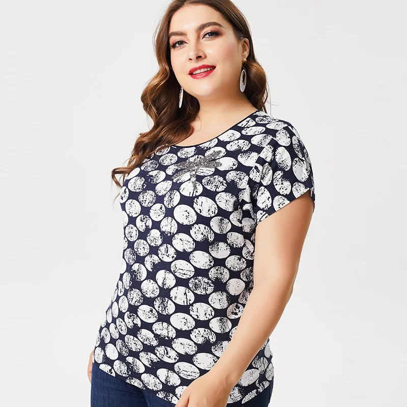 Новинка лета 2019 большой размер Женская Ретро рубашка в горошек с круглым вырезом