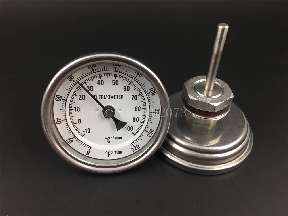 Двухметаллический термометр без швов с набором гаек зонд 3 &quotFace &amp 2&quot 1/2 &quotMNPT 0 ~