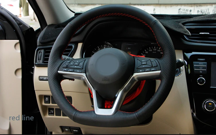 AOSRRUN черный кожаный сшитый вручную чехол рулевого колеса автомобиля для Nissan пинает X-TRAIL марта Rogue Qashqai Serena
