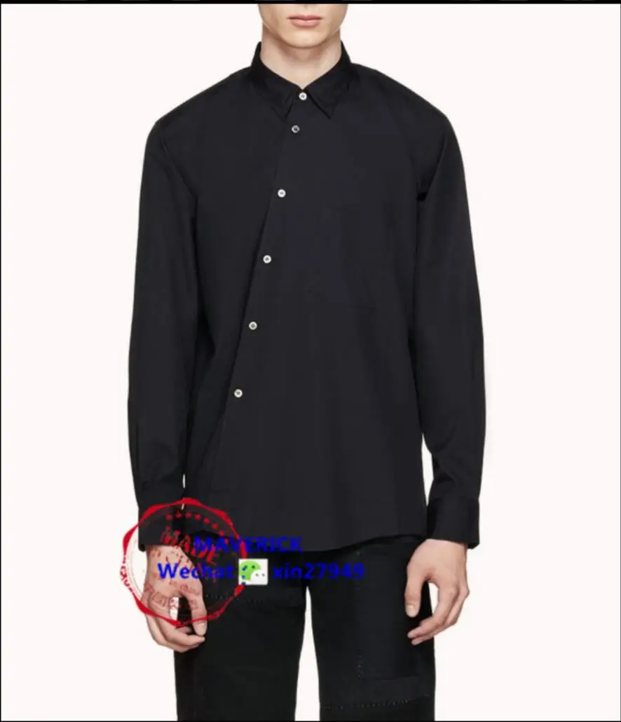 S-5xl 2021 New Men Personalized Asymmetrical Oblique Open Front Buckle Shirt Unisex Loose Shirt Hairstylist Singer Costumes