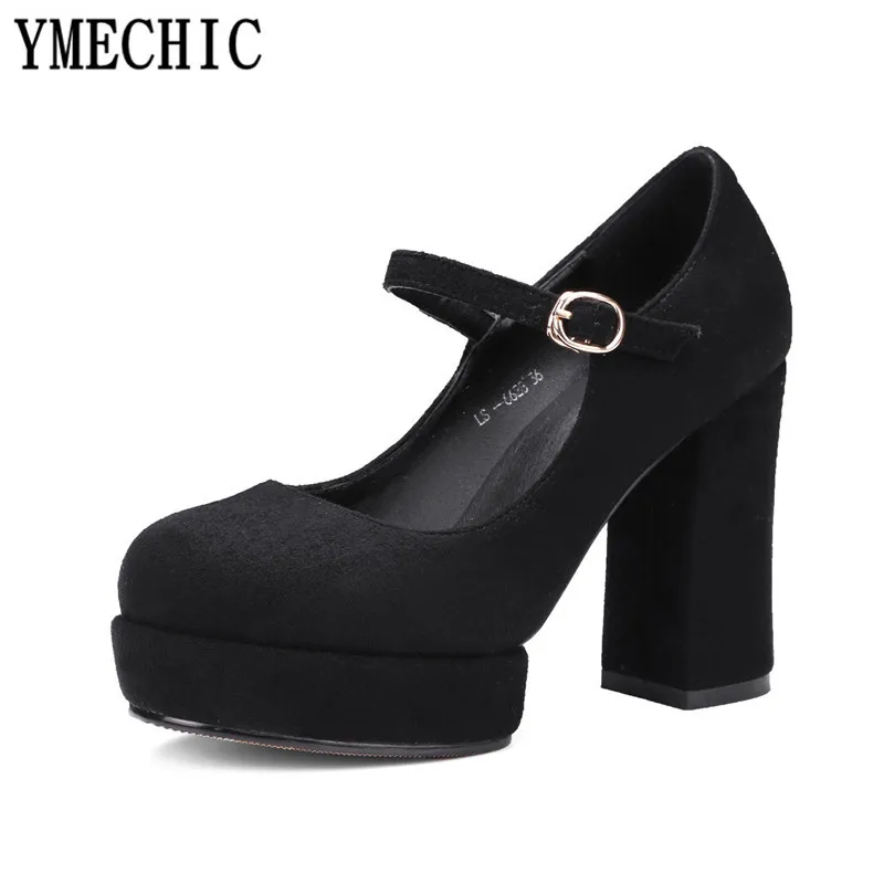 YMECHIC/туфли Mary Jane из флока на высоком каблуке для зрелых женщин женские