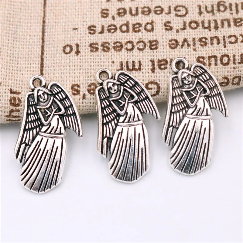 WKOUD 10 шт посеребренные металлические Happy Angel Браслеты с подвесками винтажное