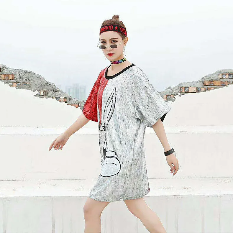 Популярный Стиль Новинка лета 2019 женская одежда с блестками из мультфильма