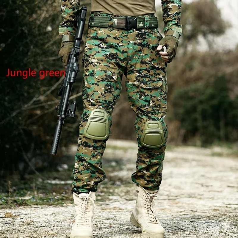 jungle green Хан дикий быстрого штурма Мультикам брюки с наколенниками камуфляж Тактическая Военная одежда Пейнтбол армии карго боевые брюки - Цвет: jungle green