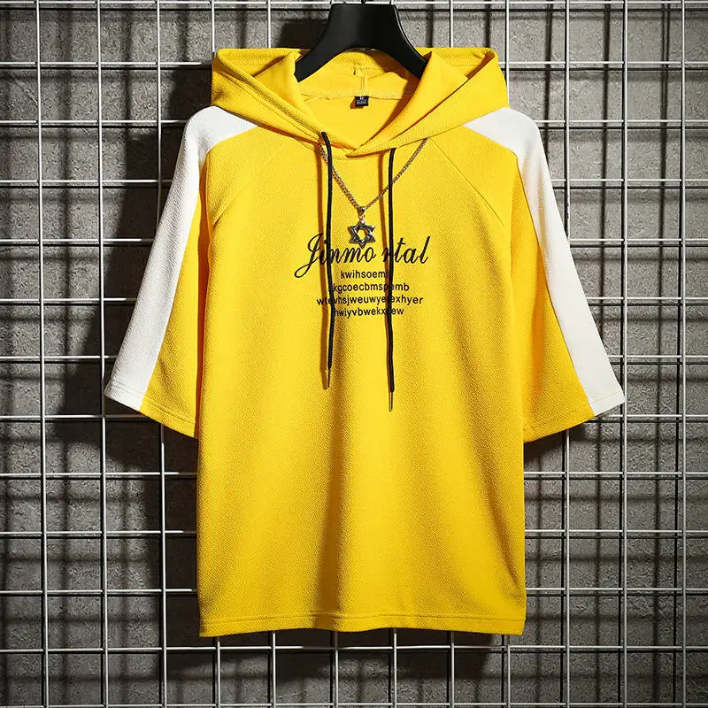 

Summer Fashion Tshirt Streetwear Casual Hooded Sweater Large Size Loose Mens T shirt Funny High Sterrt Top Tees Hip Hop T shirt