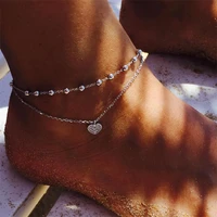 2021 heart female bead barefoot crochet sandals foot jewelry leg new anklets on foot ankle bracelets for women leg chain