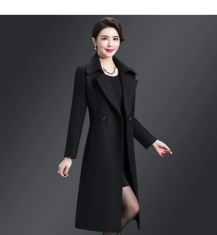 Повседневное женское Шерстяное Пальто размера плюс 4XL, Осень-зима, однобортное Женское шерстяное пальто с широкой талией и отложным воротником
