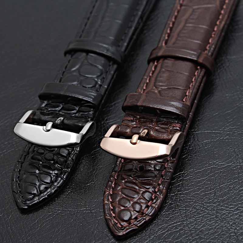 Мужской ремешок из натуральной кожи с крокодиловым лицевым покрытием черный и