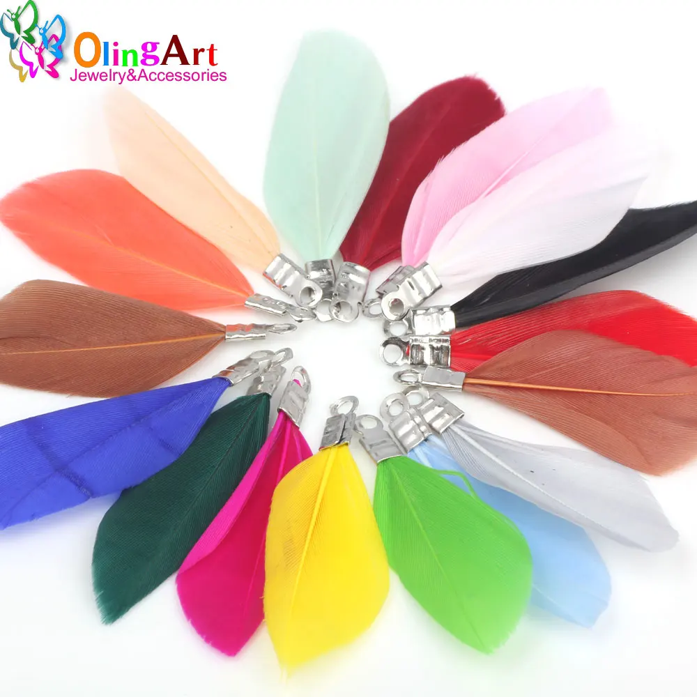 

OlingArt Natural feathers 10pcs colorful Feathers 3.5cm women choker necklace Jewelry Making Straps Keychain Pendants charms