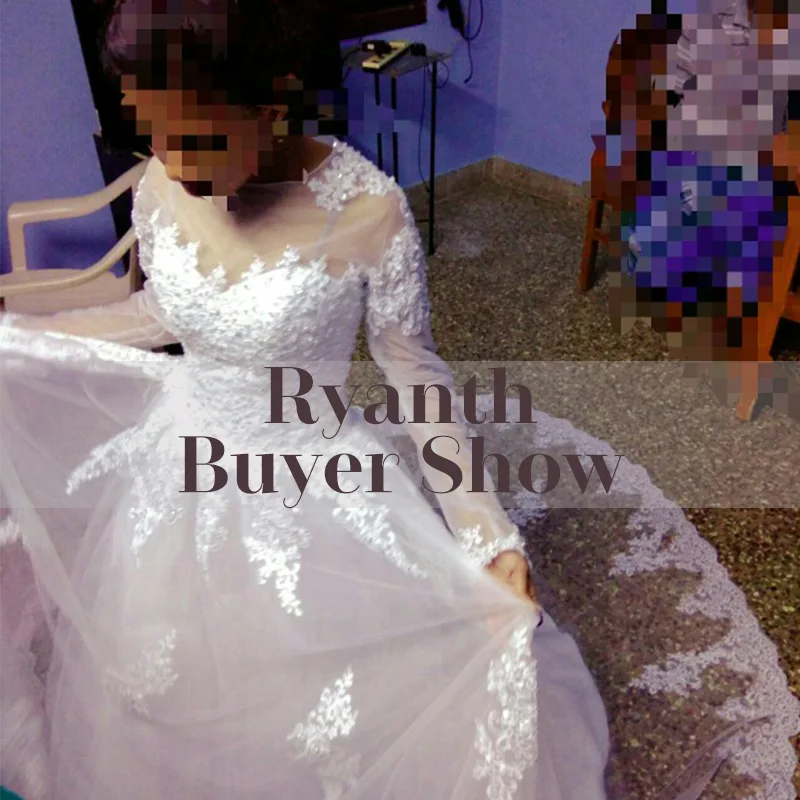 Vestidos De Noiva Элегантное свадебное платье трапециевидной формы с длинным рукавом, Тюлевое свадебное платье принцессы с аппликацией из бисера, кружевное свадебное платье, Robe De Mariee