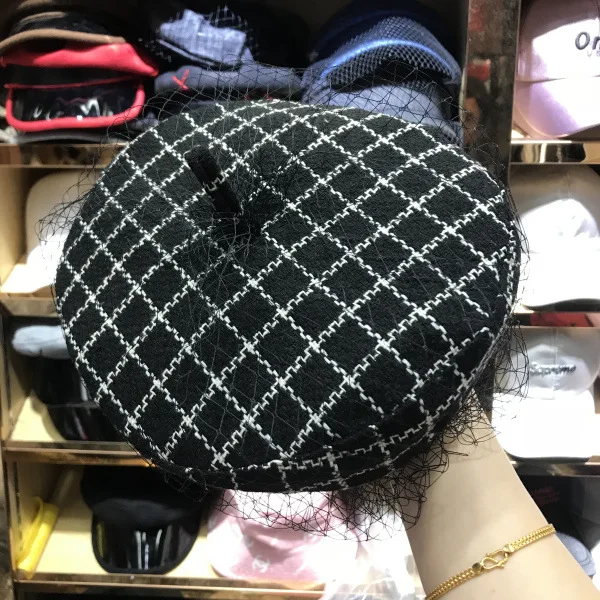 Axi01808-black, белые, клетчатые, жемчужные, Осенние, клетчатые, сетчатые, элегантные, для отдыха, женские береты