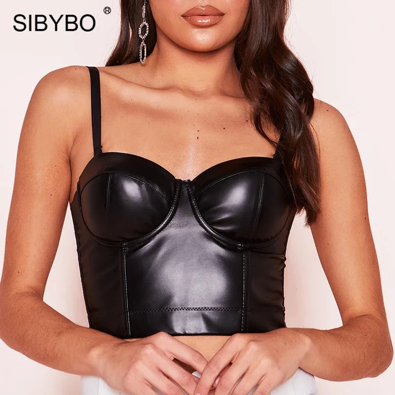 Женский топ на тонких бретельках SIBYBO черный облегающий с открытой спиной и