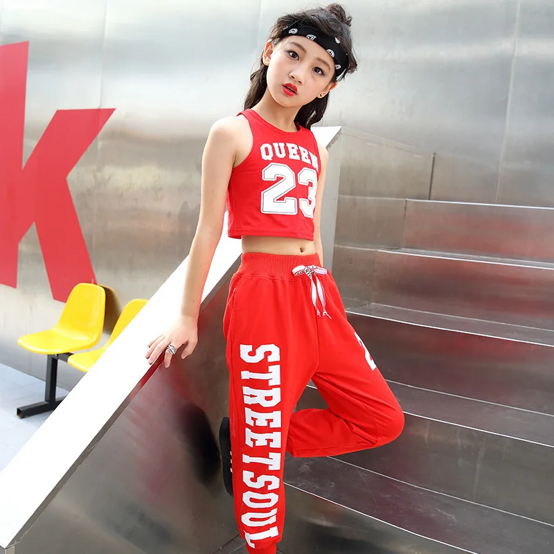 Летние комплекты одежды для девочек-подростков красные топы без рукавов и штаны