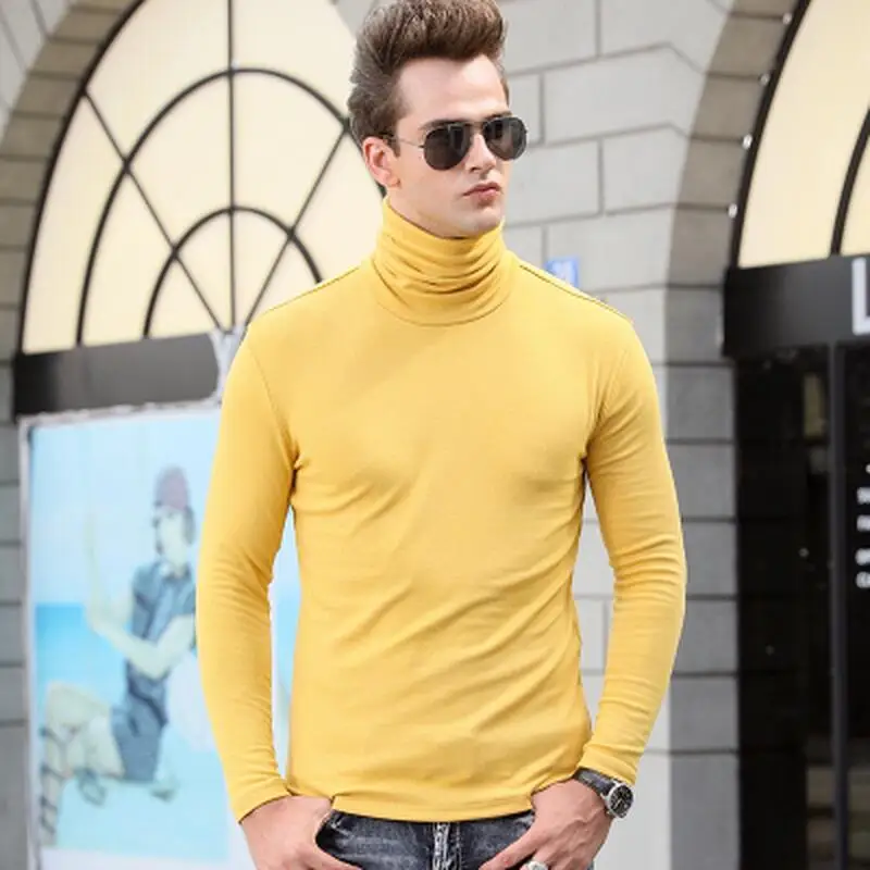 yellow Футболка мужская футболка с длинным рукавом Водолазка футболки зима весна тонкая Термофутболка s хлопок Удобная модная теплая - Цвет: yellow
