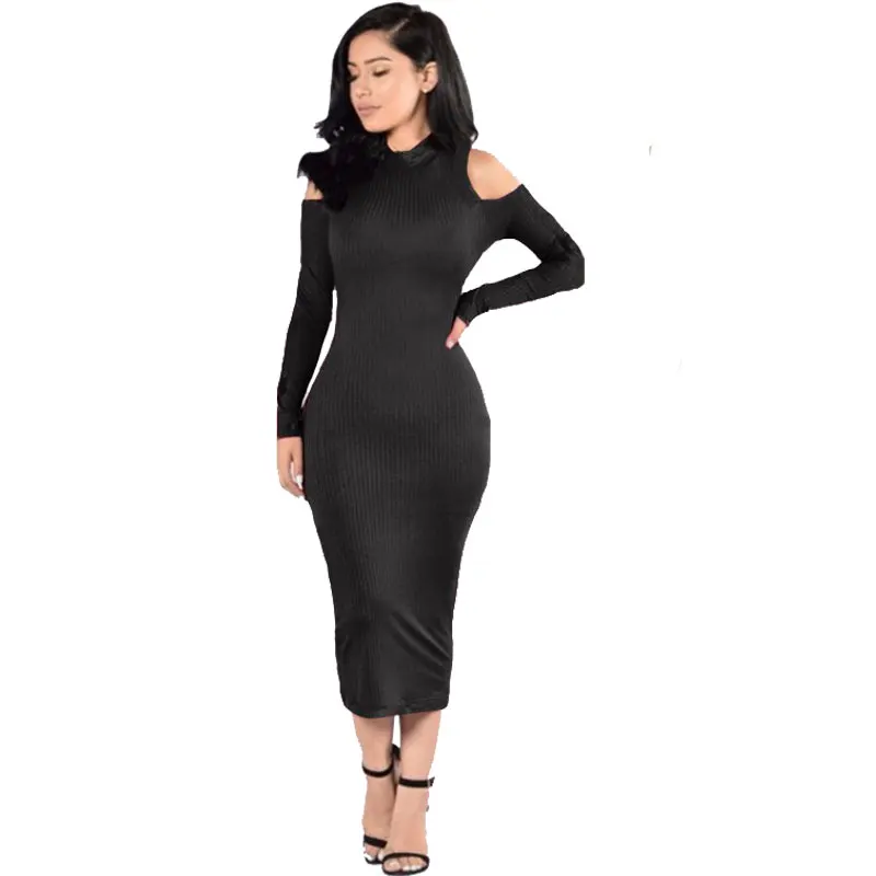 2016 осеннее платье с открытыми плечами и длинным рукавом облегающее сексуальное