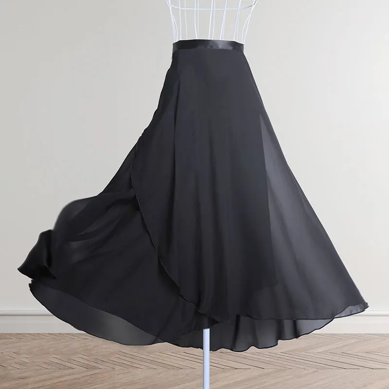 Women's Long Chiffon Ballet Skirts - Lyrical Dance Costumes, Black & Burgundy, Soft & Translucent for Adults image 4