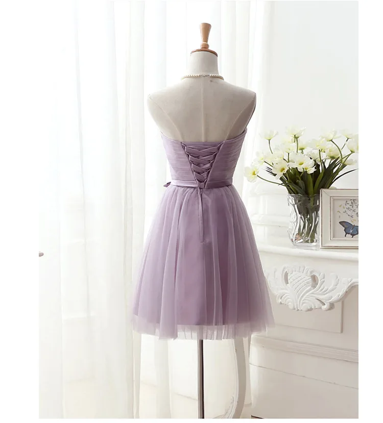 Новое платье подружки невесты Таро фиолетовое короткое без бретелек с открытыми