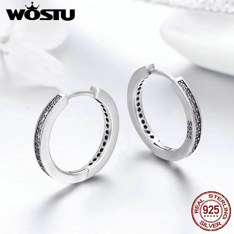 WOSTU горячая Распродажа 925 пробы серебро 4 цвета Простой золотистый прозрачный CZ женские серьги-гвоздики для женщин модное ювелирное изделие подарок