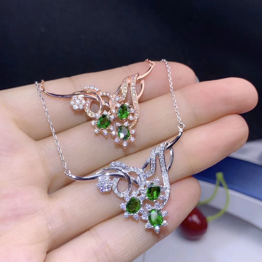 

new style clear green diopside gemstone necklace for women jewelry natural gem 925 silver gold plated summer necklace gift