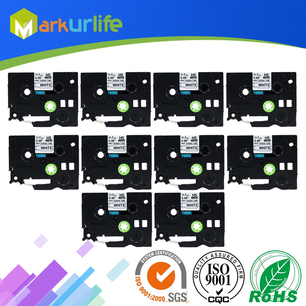 10 упаковок по HSE231 черный на белый термоусадочные/трубки для принтеров Brother PT E300