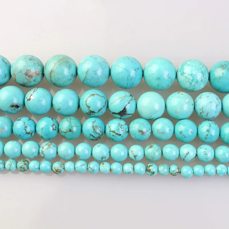 Круглые бусины для ювелирных изделий гладкие натуральный голубой бирюзовый