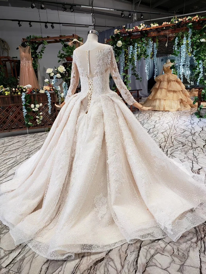 HTL519 свадебное платье с длинными рукавами простое круглым вырезом и пуговицами на