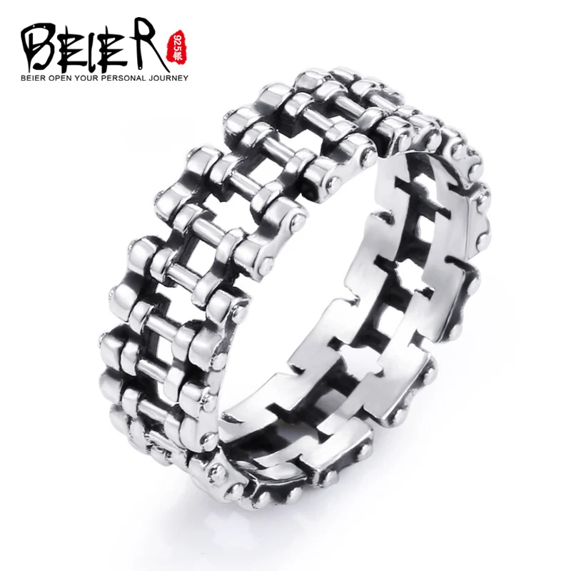 Beier 2017 New Store Punk Rock Desgin 100% 925 Steering Silver Chain Fashion Ring Hot Sale BR SR010|fashion rings|ring fashionring hot sale |