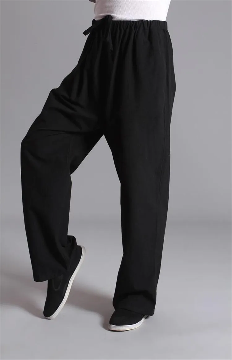 Primavera e Outono Verão Algodão Velho Grogram Tang Terno Masculino Estilo Chinês Casual Calças Compridas Esportes Kung fu 100%